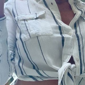 Linen Shirt, white with black stripes